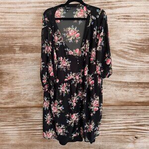 Torrid Black & Pink Floral - Tunic Dress with Slip - 4X